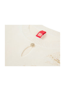 Floral Round-Neck Knit Sweater | Beige