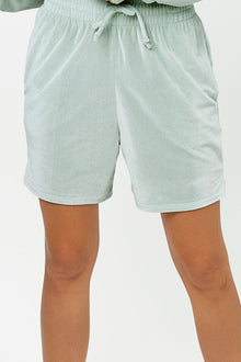 Burl Sage Green Velvet High Waist Sweat Short 