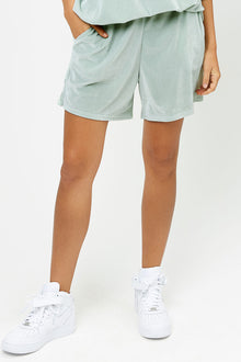 Burl Sage Green Velvet High Waist Sweat Short 