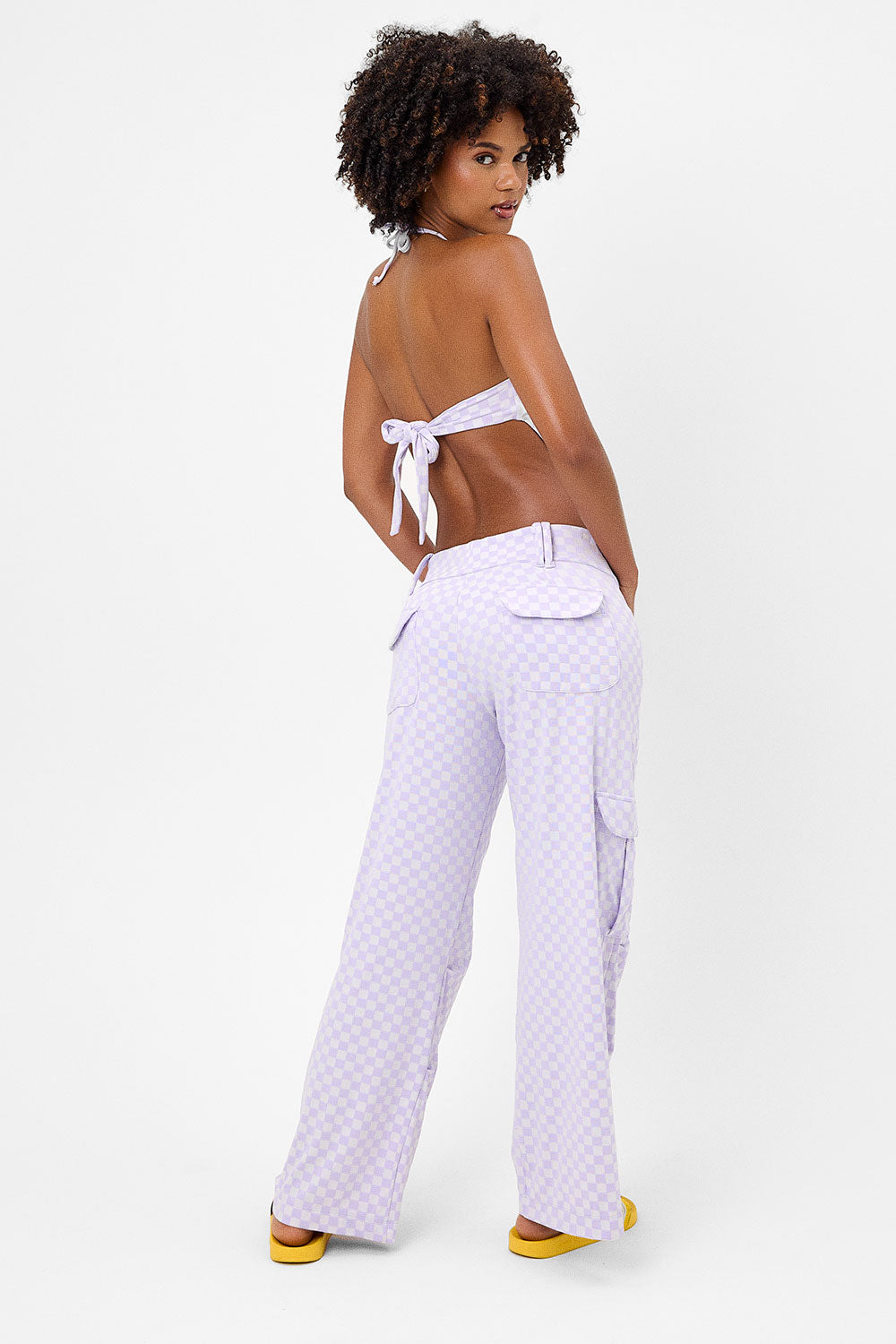 chilli purple checker print cargo pant
