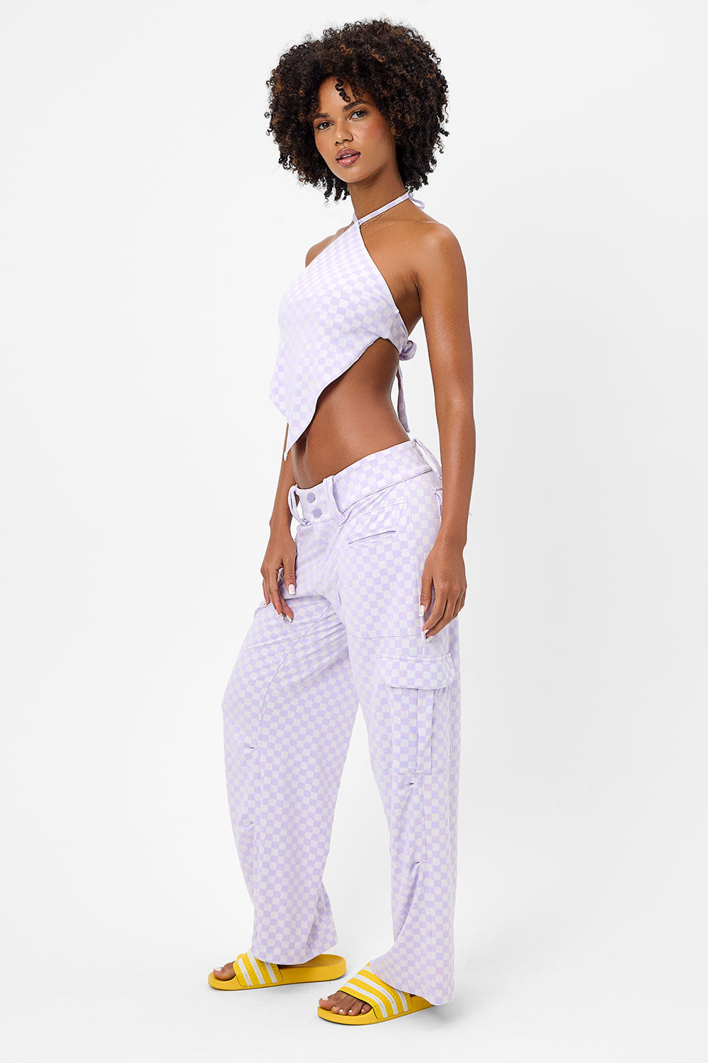 chilli purple checker print cargo pant