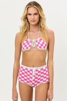 Eliza Pink Checker Crochet Halter Top 