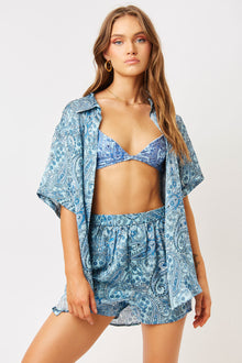 fifi silk blue paisley button up shirt