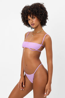 Harmony Plisse Thong Bikini Bottom Wisteria
