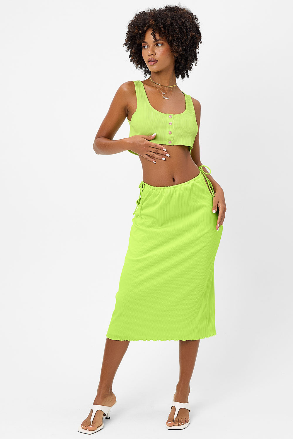 Jenny Plisse Midi Skirt Kiwi