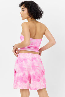Peace Terry Strapless Bikini Top Distorted Pink Dye