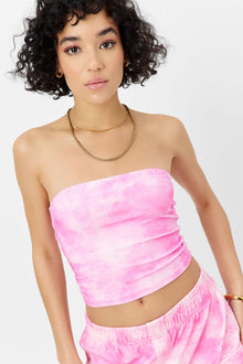 Peace Terry Strapless Bikini Top Distorted Pink Dye