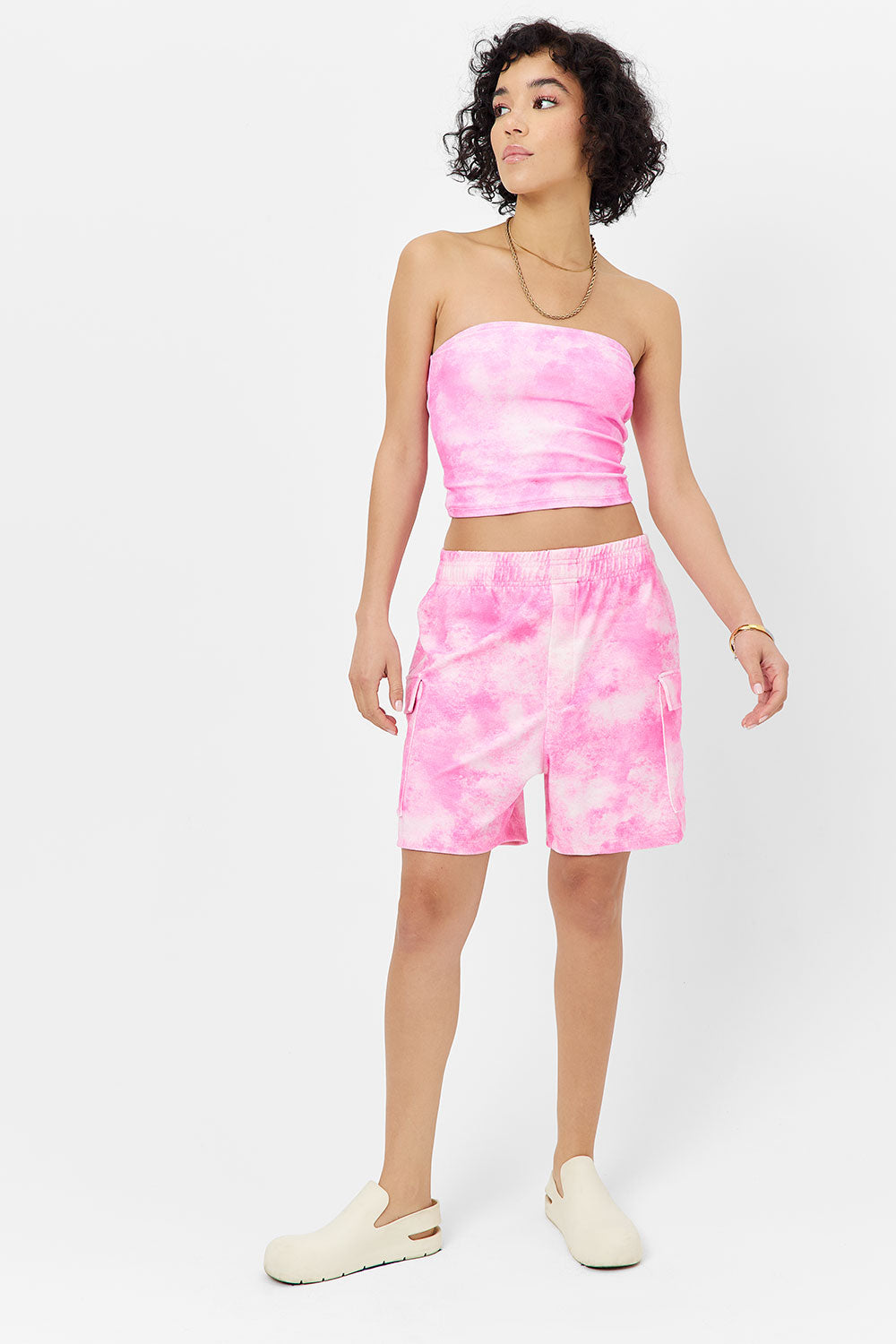 Peace Terry Strapless Bikini Top Distorted Pink Dye