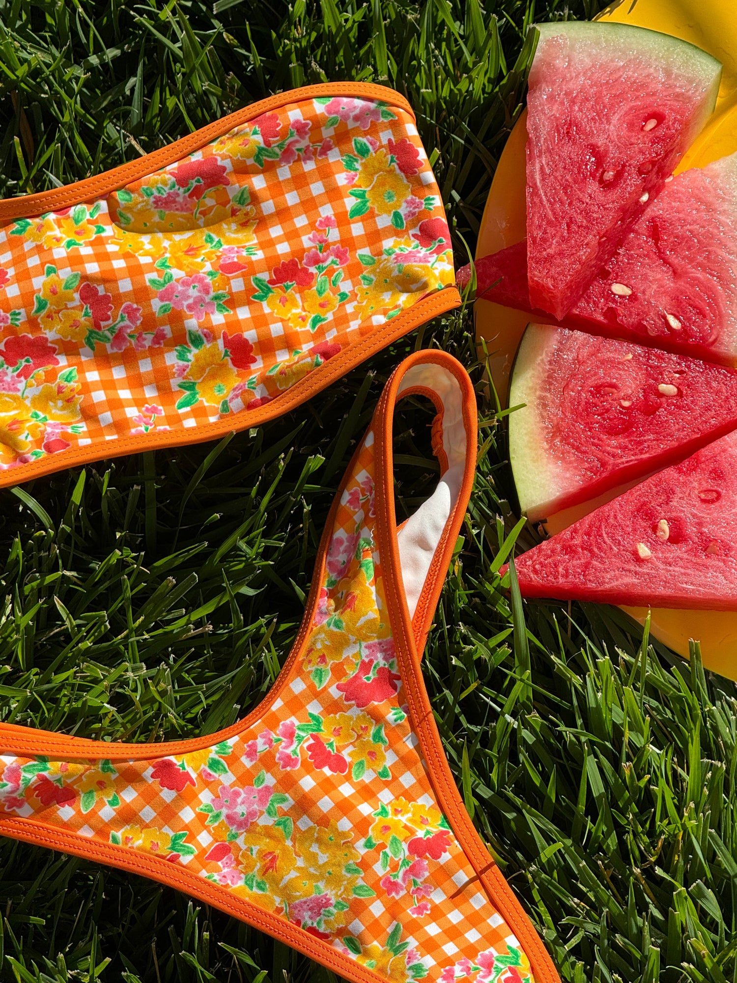 Rosabella Floral Bandeau Bikini Top - Marigold Gingham