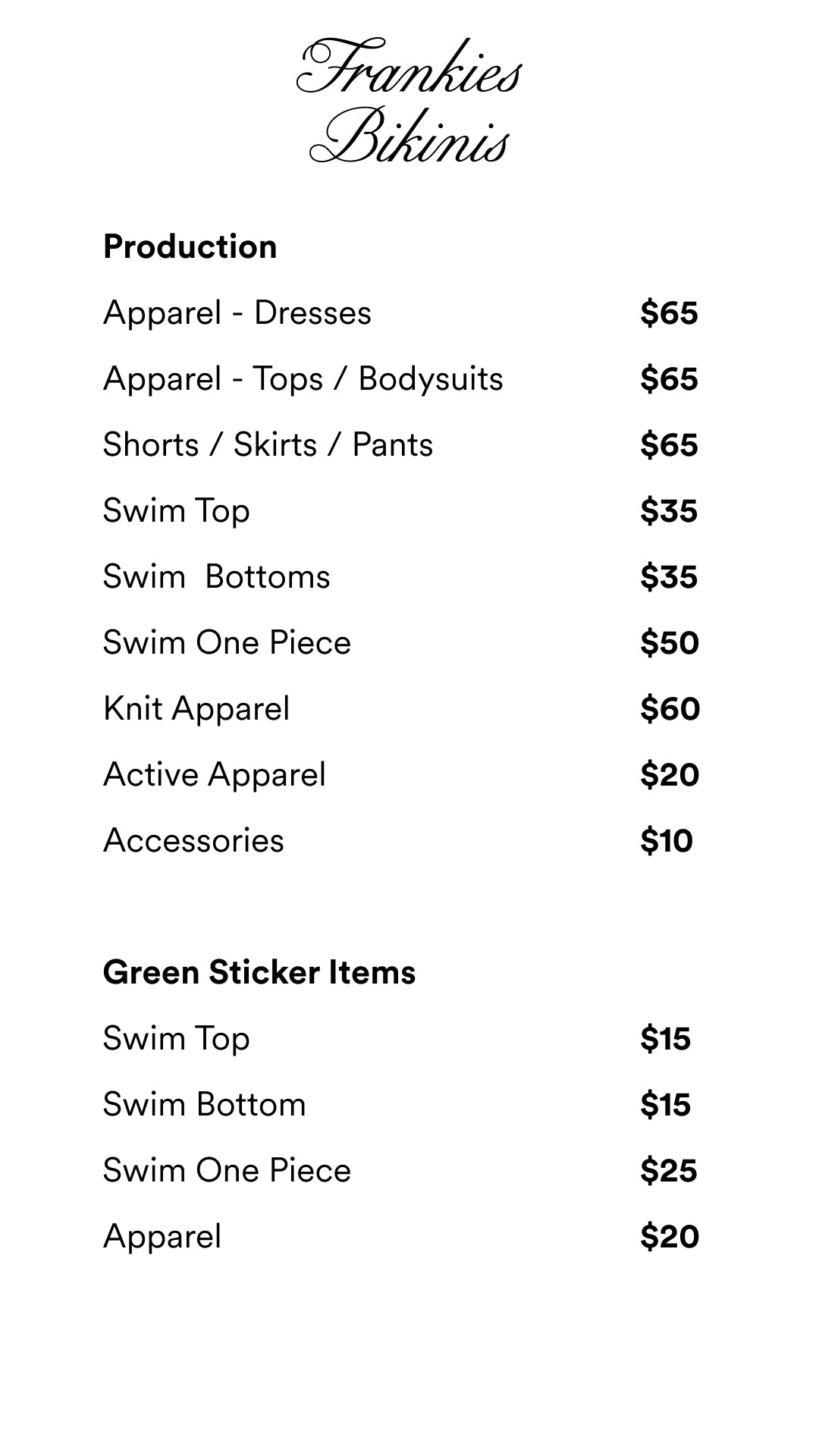 Price table