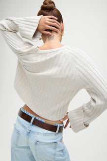Ashton Cotton Knit V Neck Sweater in Cream