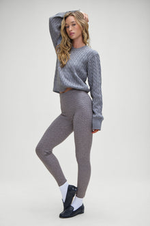 Bodin cable knit high waisted leggings rain cloud grey