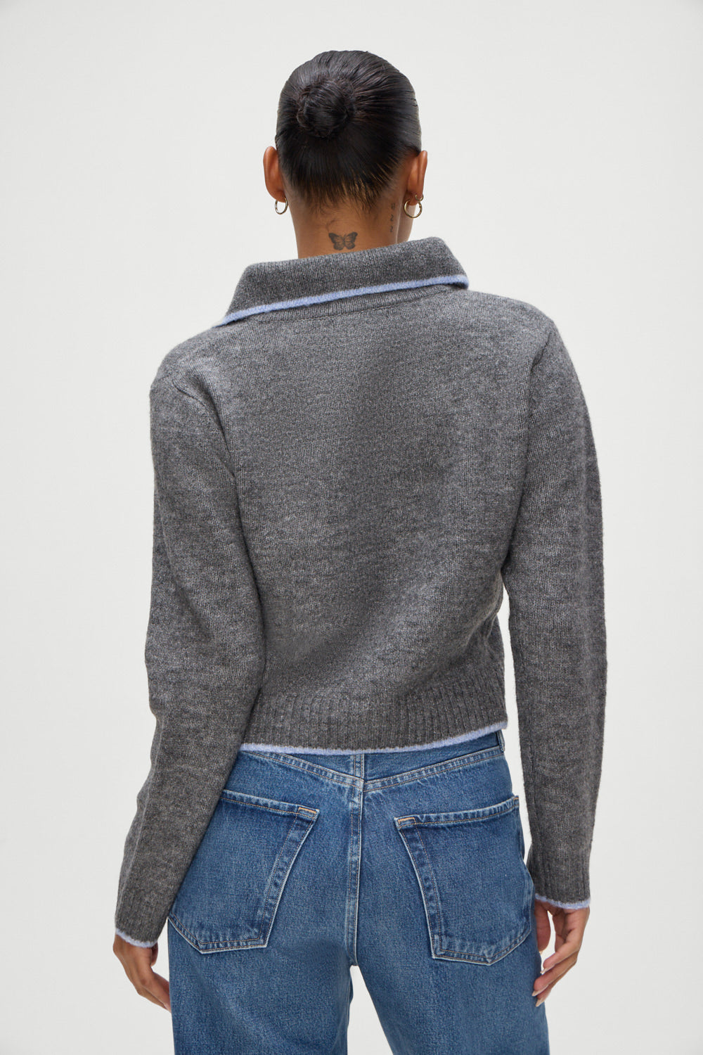 Carolyn Fuzzy Collard Sweater in Winter Sky Grey