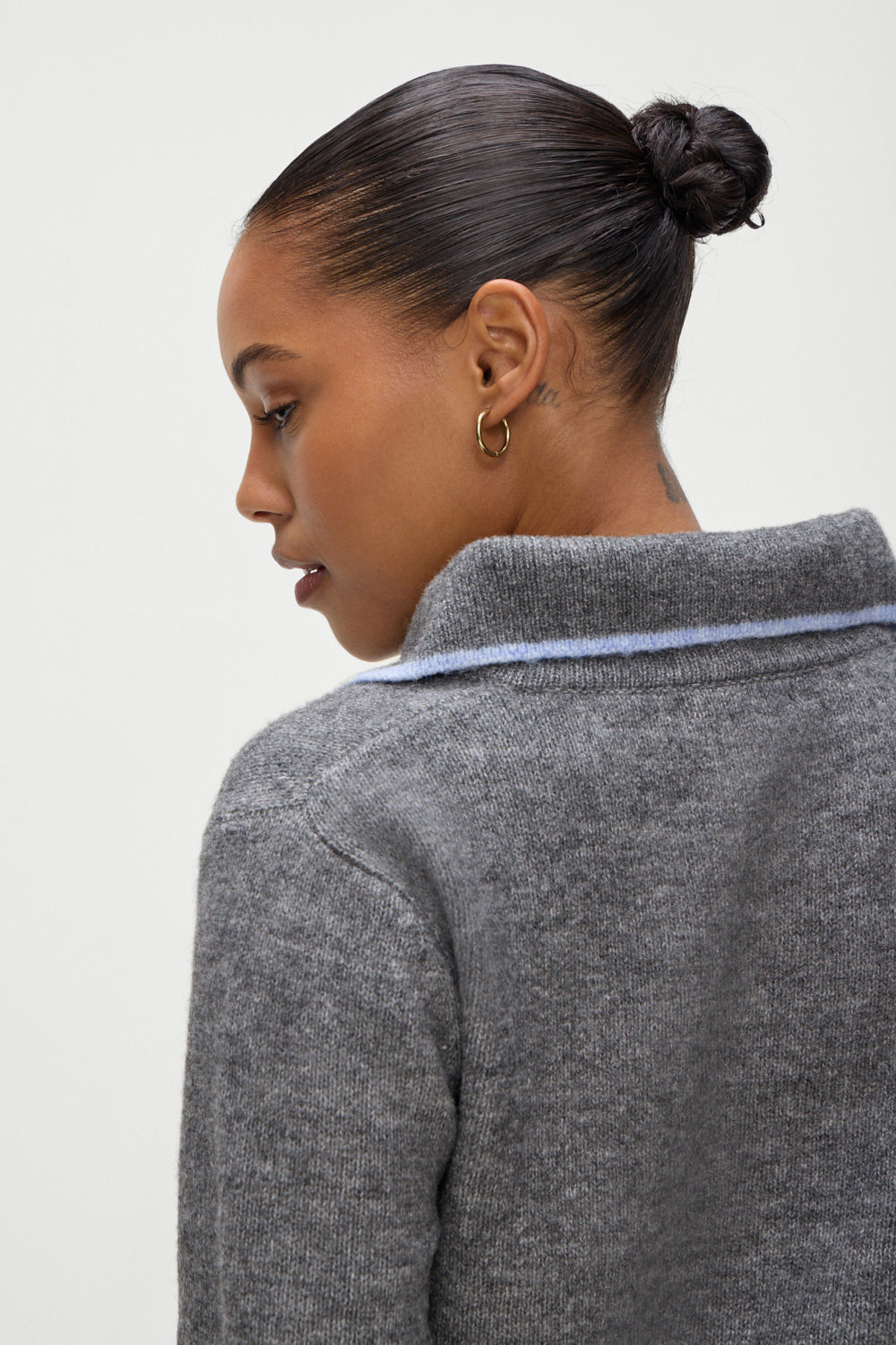 Carolyn Fuzzy Collard Sweater in Winter Sky Grey