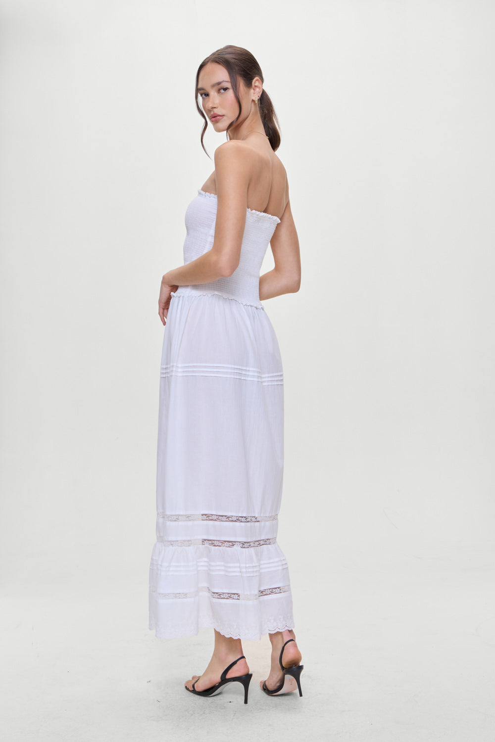 Empress Strapless Smocked Maxi Dress White