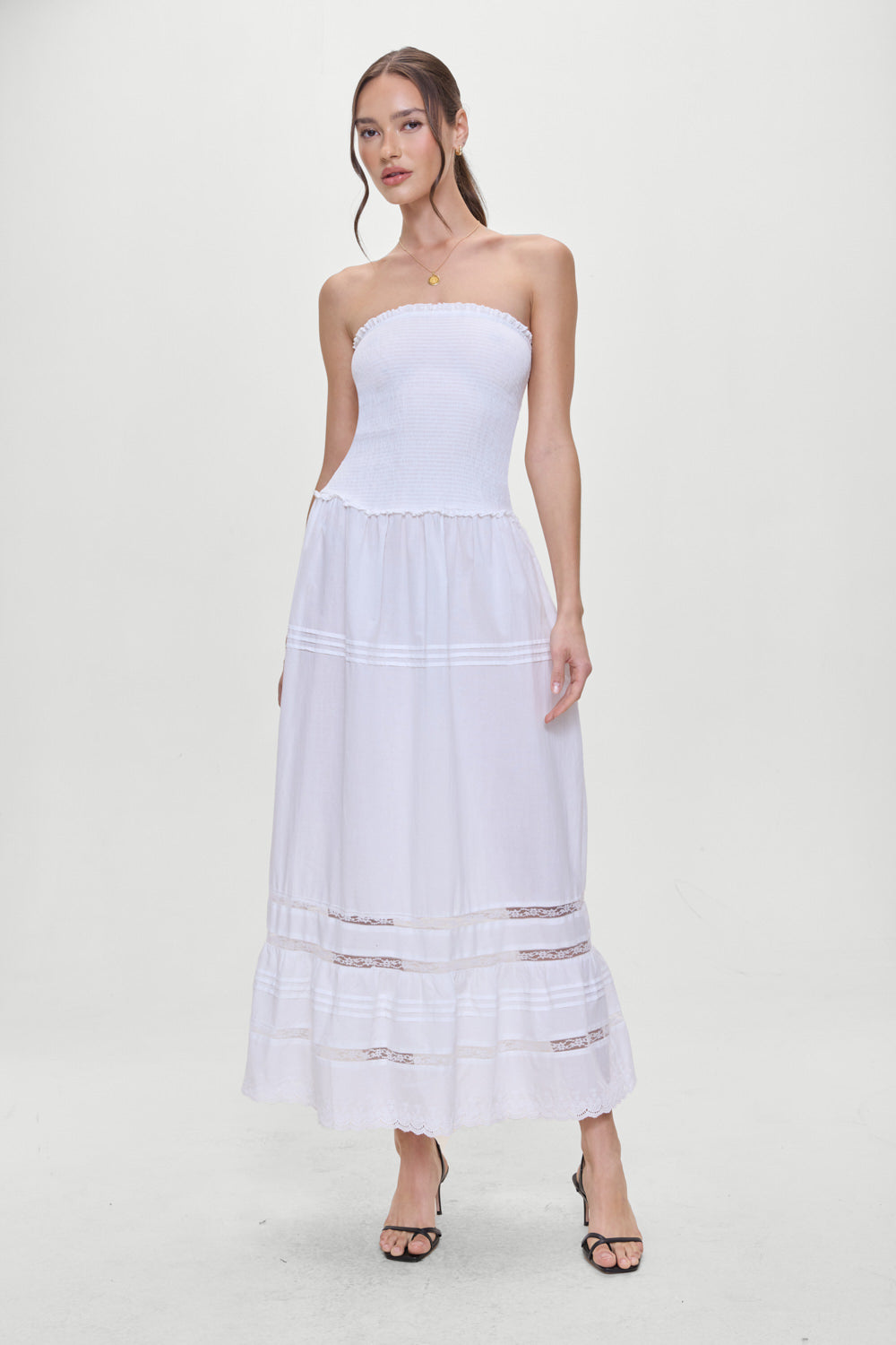 Empress Strapless Smocked Maxi Dress White