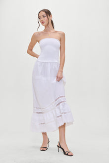 Empress Strapless Smocked Maxi Dress White