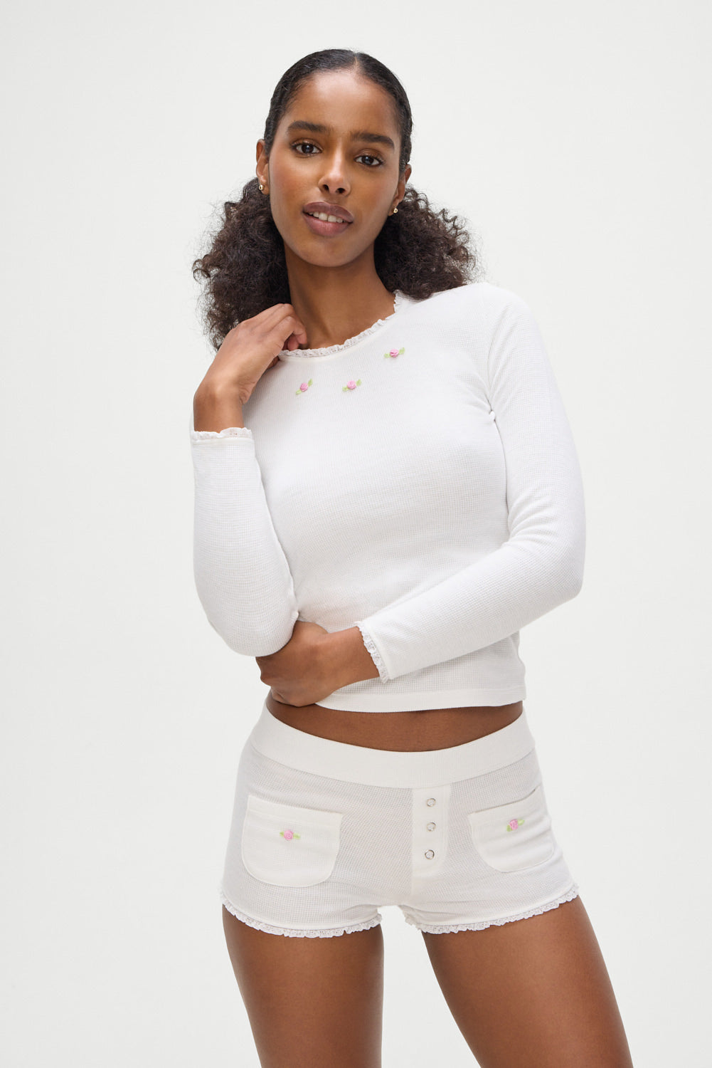 Eve Waffle Booty Shorts in White 