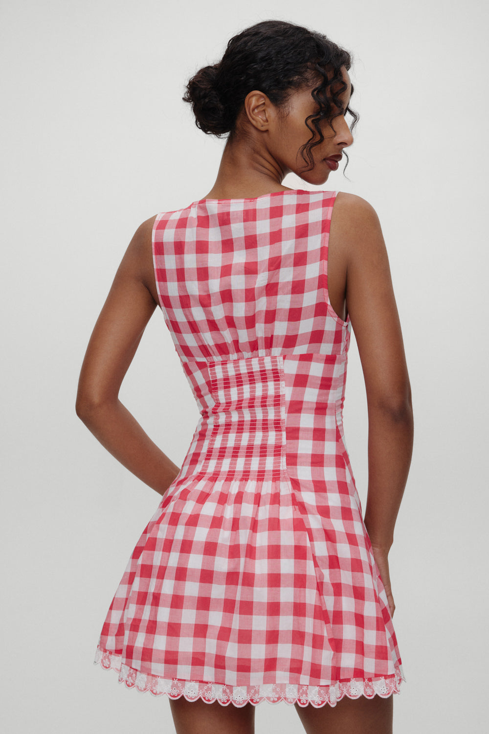 BELLA HADID Farm Gingham Mini Dress Malibu Picnic