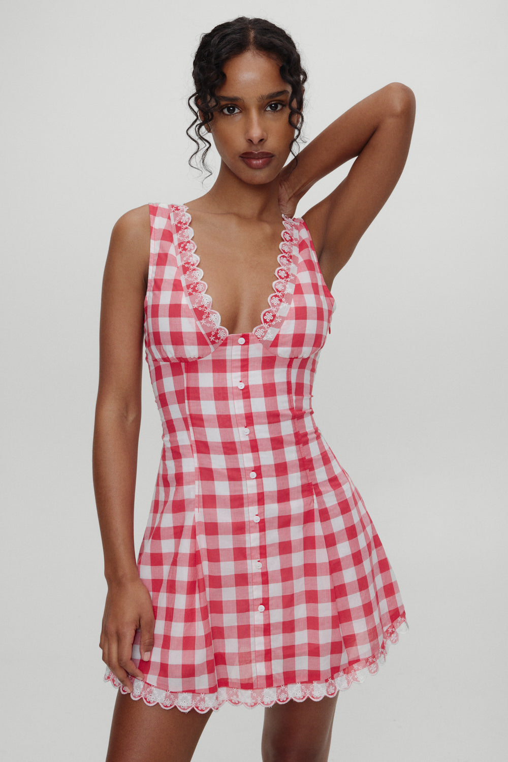 BELLA HADID Farm Gingham Mini Dress Malibu Picnic