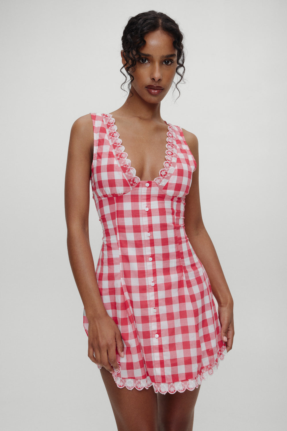 BELLA HADID Farm Gingham Mini Dress Malibu Picnic