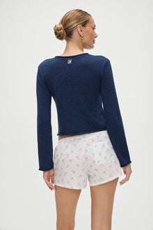 Farmhouse Poplin Boxer Short in Periwinkle Blue and White Floral Print