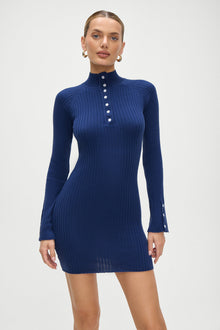 Isla Long  Sleeve Mini Dress in Midnight Blue