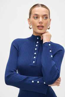 Isla Long  Sleeve Mini Dress in Midnight Blue