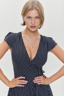 Lucy Wrap Mini Dress Classic Polka Dot
