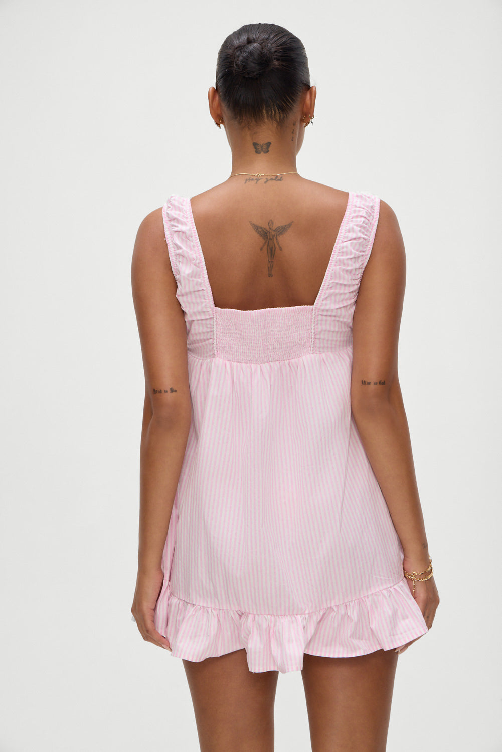 Marilyn Poplin Mini Dress in Pink Stripe