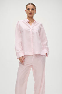Ralph Poplin Sleep Shirt in Pink Stripe