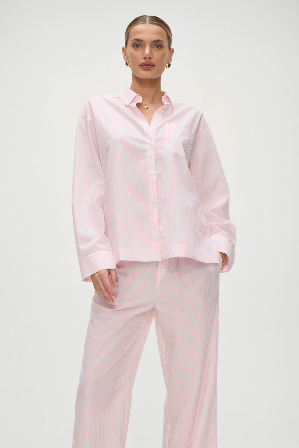 Ralph Poplin Sleep Shirt in Pink Stripe