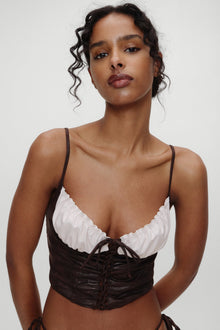 BELLA HADID Ranch Corset Bikini Top Cocoa