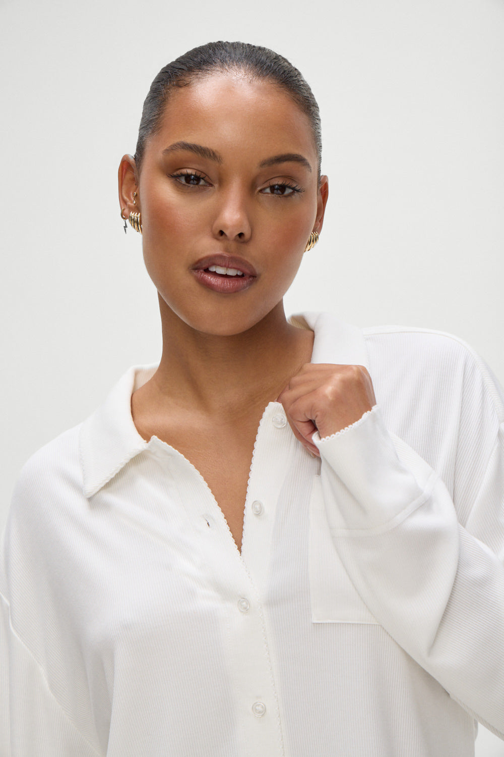 Rory Modal Rib Sleep Shirt in Seashell Cream