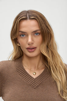 Rowe V Neck Knit Sweater in Maple