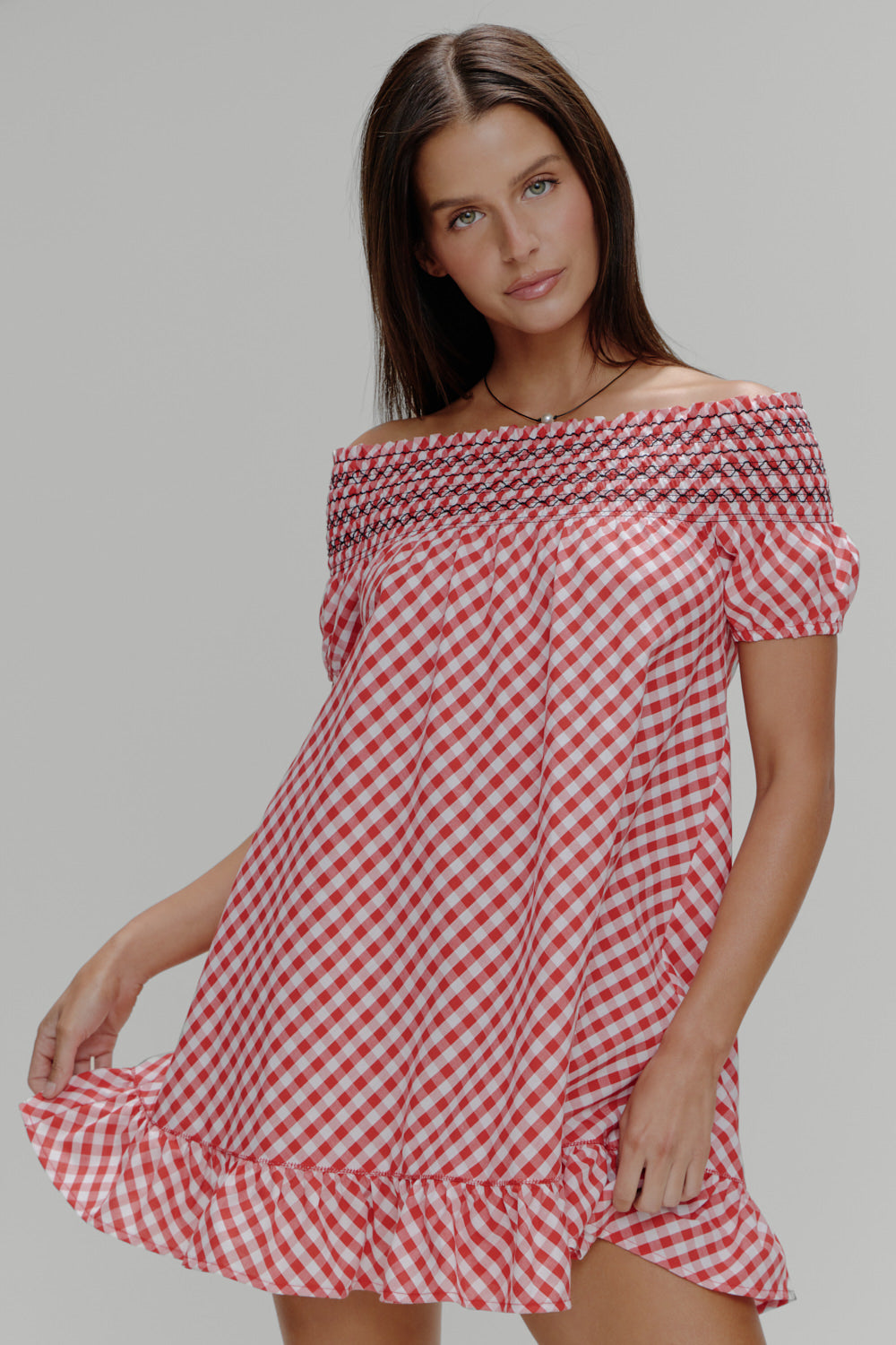 Ruby Gingham Babydoll Dress Cherry Picnic