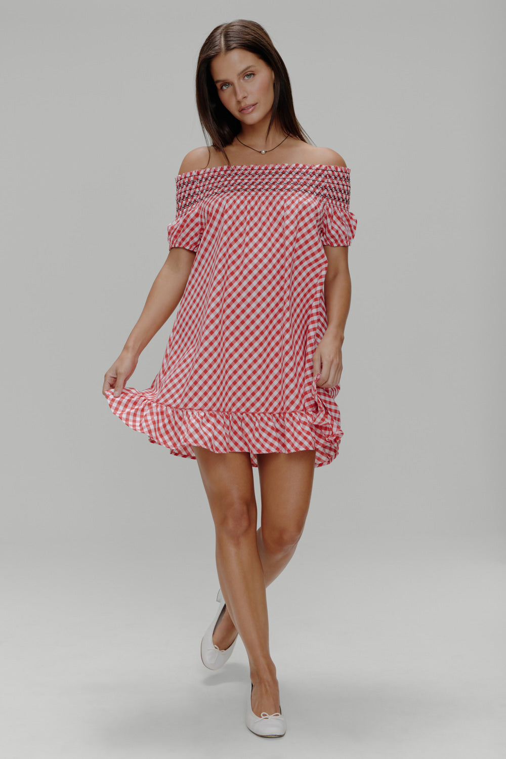 Ruby Gingham Babydoll Dress Cherry Picnic