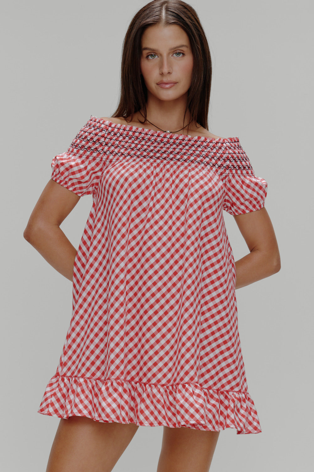Ruby Gingham Babydoll Dress Cherry Picnic