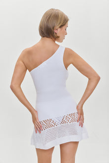 Serenade One Shoulder Crochet Dress White