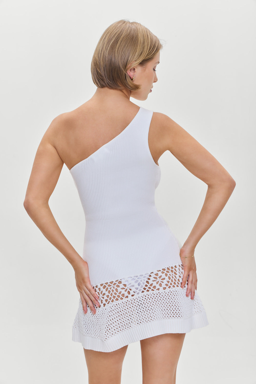 Serenade One Shoulder Crochet Dress White