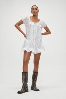 Starlet Poplin Mini Dress in Periwinkle Blue and White Floral Print