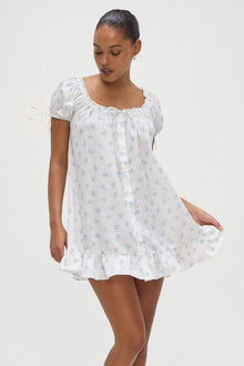 Starlet Poplin Mini Dress in Periwinkle Blue and White Floral Print