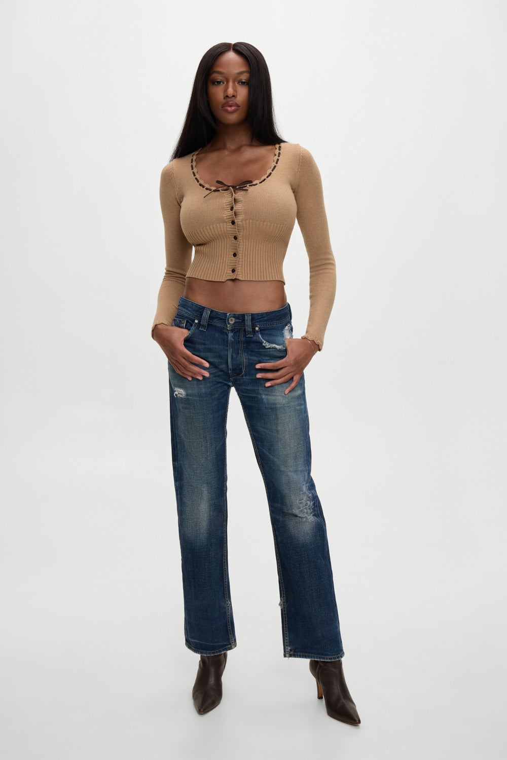 BELLA HADID Texas Knit Cardigan Caramel