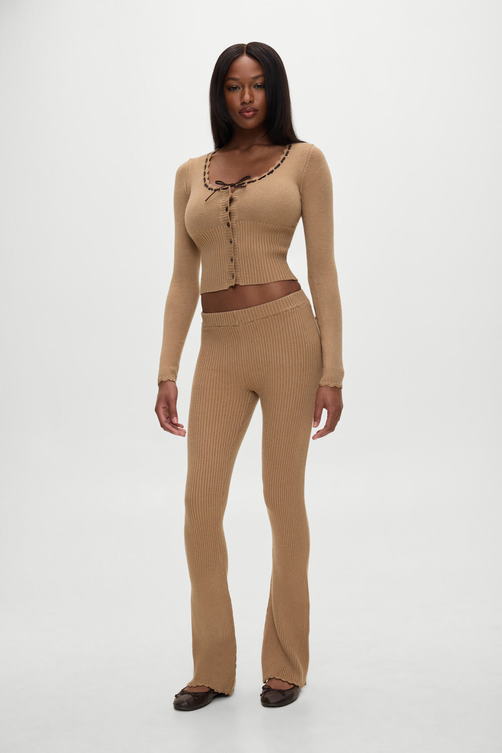 BELLA HADID Texas Knit Pants Caramel