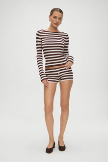 Theo Striped Knit Sweater Brown Sugar Stripe