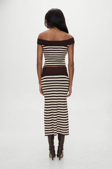 BELLA HADID Tucker Knit Midi Skirt Cowboy Stripe
