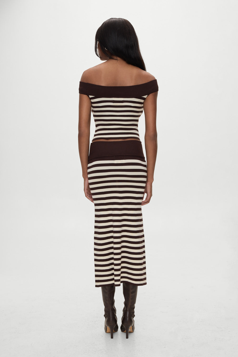 BELLA HADID Tucker Knit Midi Skirt Cowboy Stripe