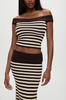 BELLA HADID Tucker Knit Midi Skirt Cowboy Stripe