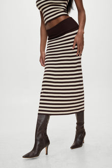 BELLA HADID Tucker Knit Midi Skirt Cowboy Stripe