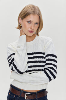 Varsity Striped Cable Knit Sweater Ivory